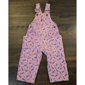 Vtg Hush Puppies Pink Corduroy Overalls Crayons Pencils School 24 M